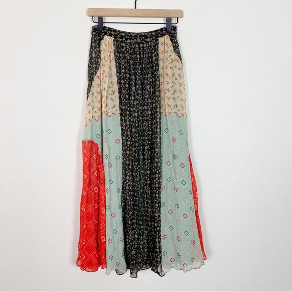 NWT Verb Pallavi Singhee Margot Pleated Maxi Skirt Metallic Mix Print 0 Petite - Picture 4 of 9